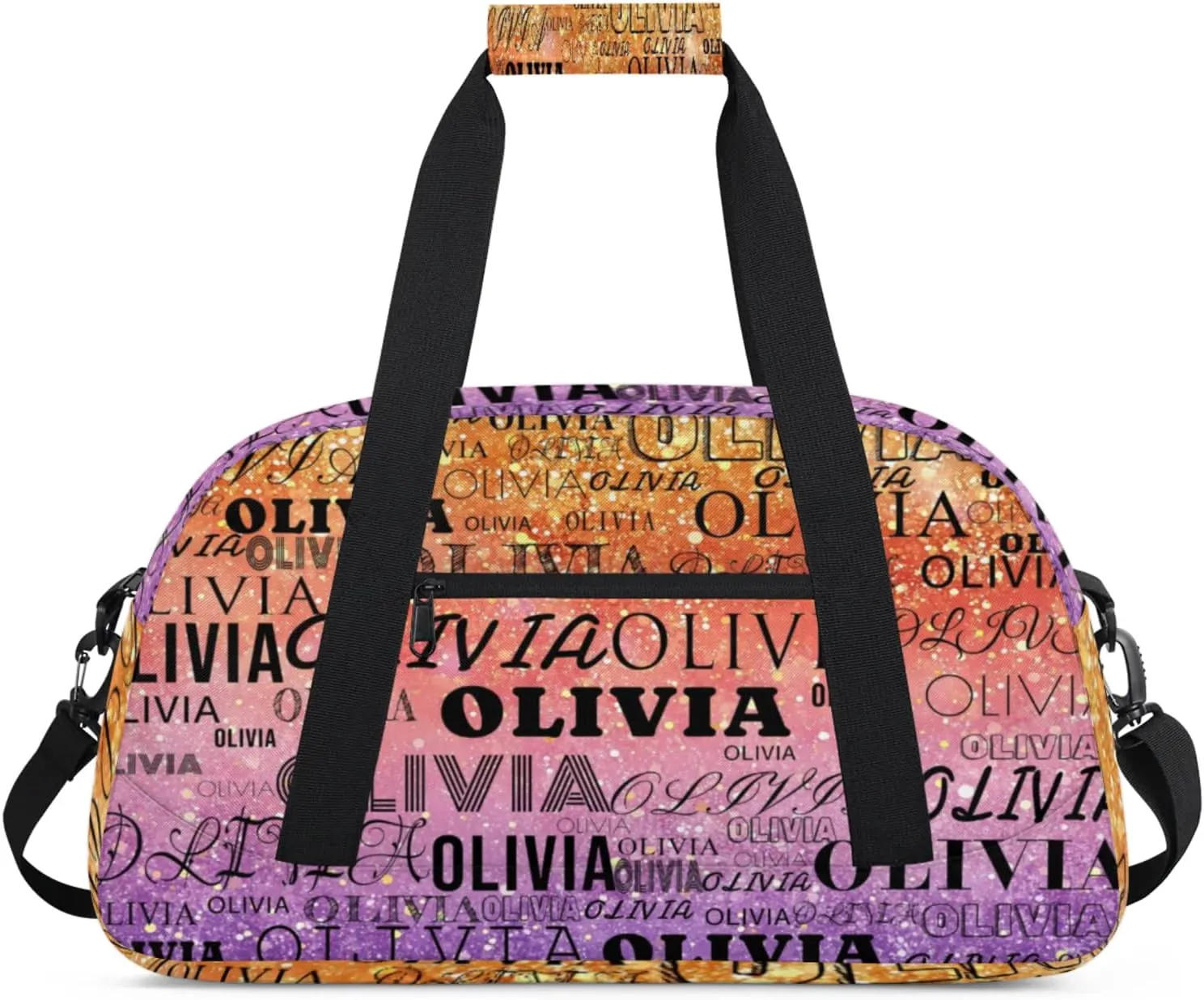 Custom Kids Duffel Bag with Your Name Lightweight Waterproof Personalized Sports Gym Bag with Front Zipper Pocket Foldable Weekender Overnight Bag for School Practice Gymnastic Ballet