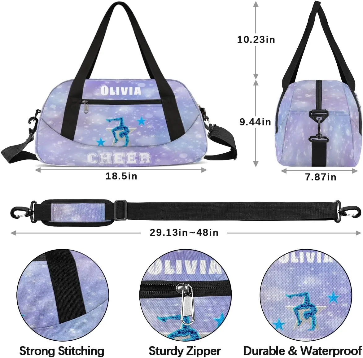 Custom Kids Duffel Overnight Bag Personalized Dance Bag Travel Duffel Bag for Girls Boys Customized Kids Gifts- GYMNASTICS DESIGN