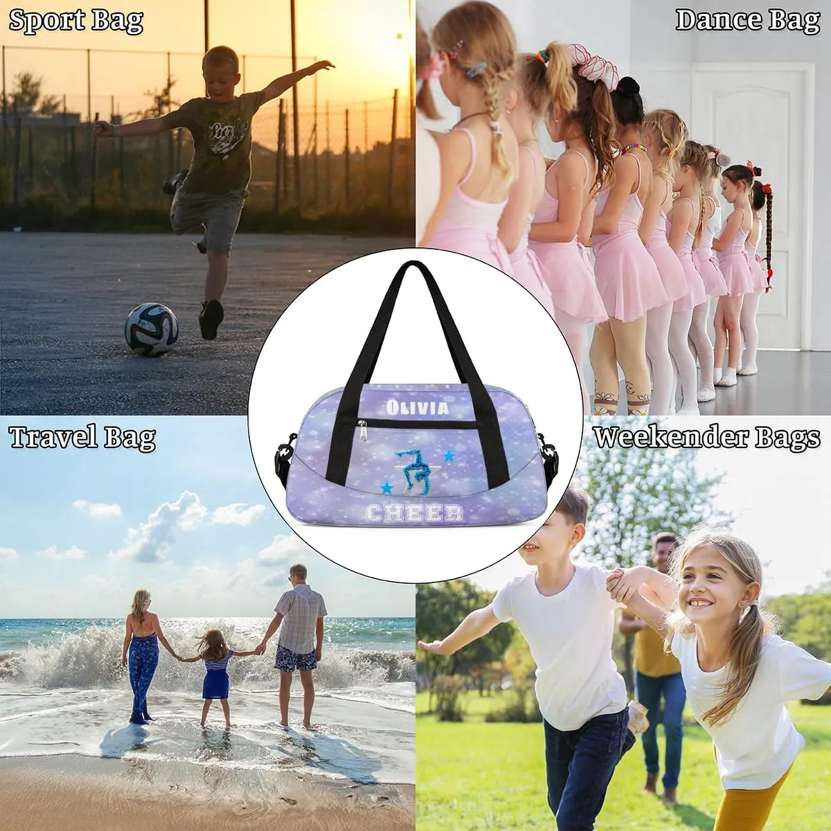 Custom Kids Duffel Overnight Bag Personalized Dance Bag Travel Duffel Bag for Girls Boys Customized Kids Gifts- GYMNASTICS DESIGN