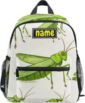 Custom Kid's Name Backpack for Boys Girls, Funny Grasshopper Toddler Mini Backpack Personalized Children Preschool Bookbag