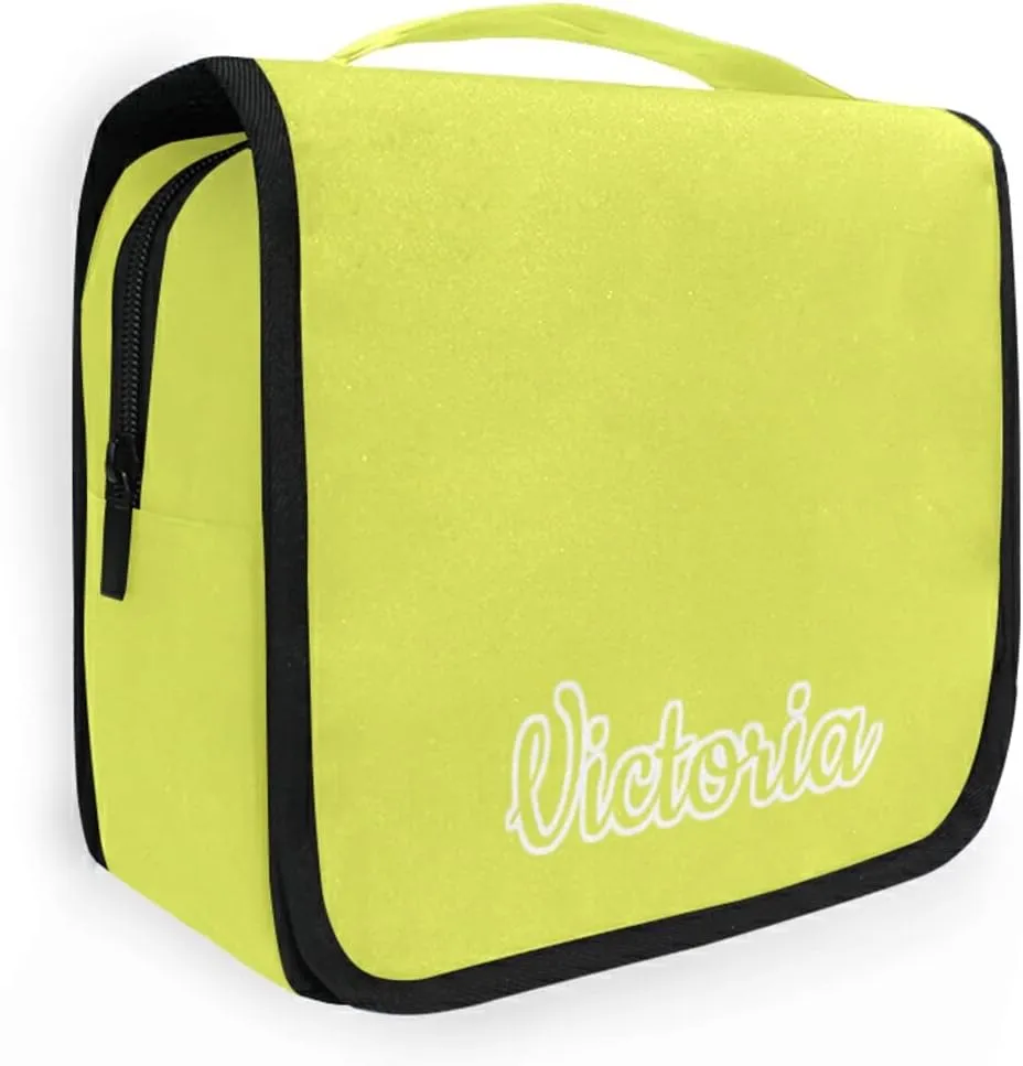 Custom Light Yellow Travel Hanging Toiletry Bag Personalized Makeup Large Customized Cosmetic Bag Toiletry Organizer Waterproof for Women Girl Toiletries Cosmetics