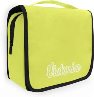 Custom Light Yellow Travel Hanging Toiletry Bag Personalized Makeup Large Customized Cosmetic Bag Toiletry Organizer Waterproof for Women Girl Toiletries Cosmetics