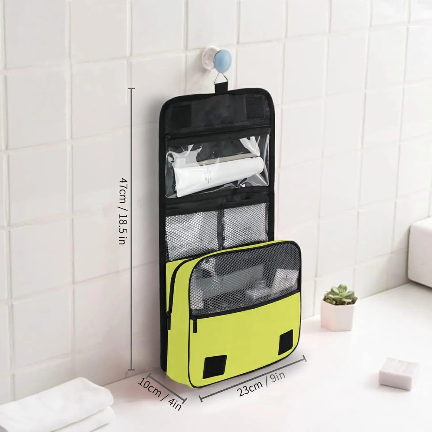 Custom Light Yellow Travel Hanging Toiletry Bag Personalized Makeup Large Customized Cosmetic Bag Toiletry Organizer Waterproof for Women Girl Toiletries Cosmetics