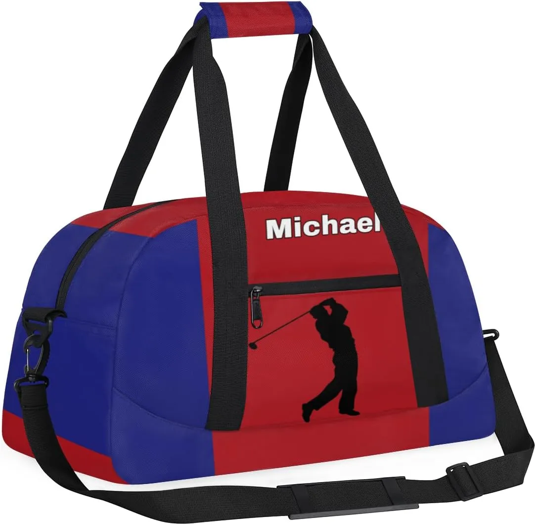 Custom Name Sports Duffel Bag Boys, Personalized Sportsman Training Bag Travel Weekender Tote Carry-On Fitness Workout Bag, Golf Silhouette