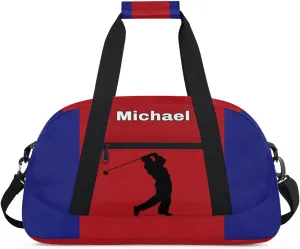 Custom Name Sports Duffel Bag Boys, Personalized Sportsman Training Bag Travel Weekender Tote Carry-On Fitness Workout Bag, Golf Silhouette