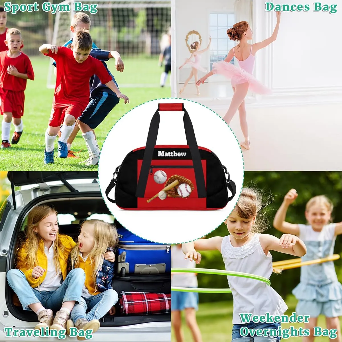 Custom Named Sports Ball Bag for Boys, Gym Bag Sports Travel Duffle Bag Tote Dance Training Carry On Weekend Sports Bag, Baseball with Gloves Sports