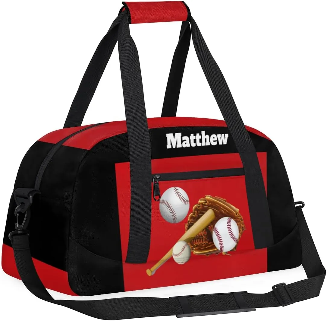 Custom Named Sports Ball Bag for Boys, Gym Bag Sports Travel Duffle Bag Tote Dance Training Carry On Weekend Sports Bag, Baseball with Gloves Sports