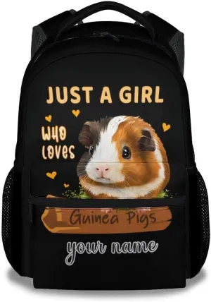 Custom School Backpack for Kids - 16 Inch Cute Backpack for Guinea Pig Lovers - Black Lightweight Durable Bookbag for Girls