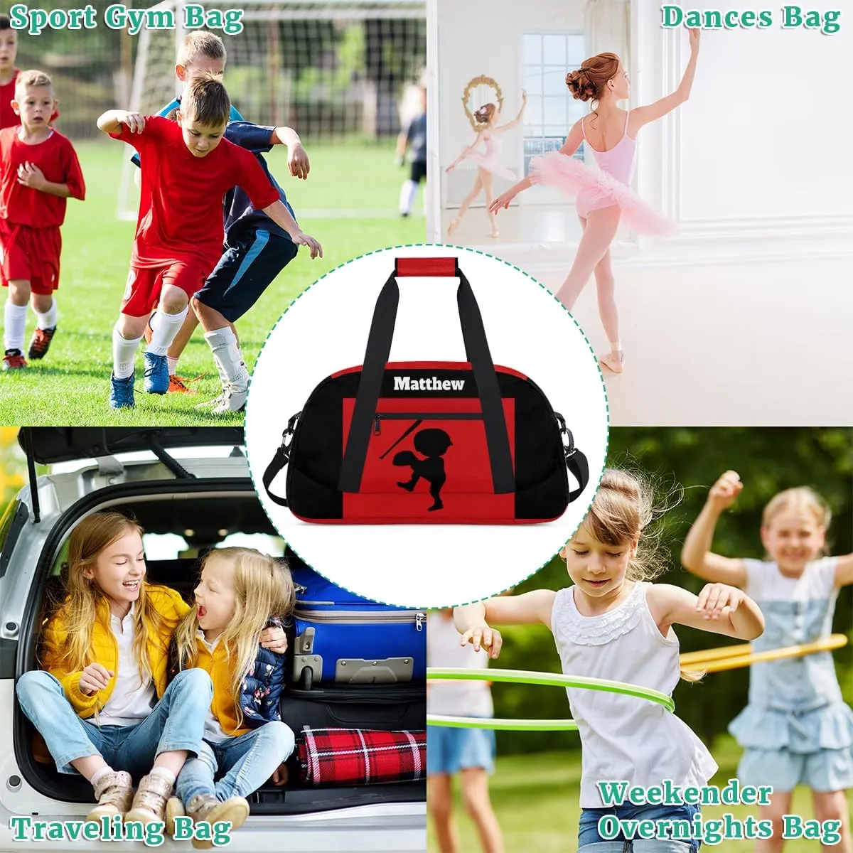 Custom Sports Baseball Gym Duffel Bag for Boys, Personalized Gym Bag Sports Travel Bag Tote Training Carry On Weekend Sports Travel Bag, Cute Kids Baseball Silhouette