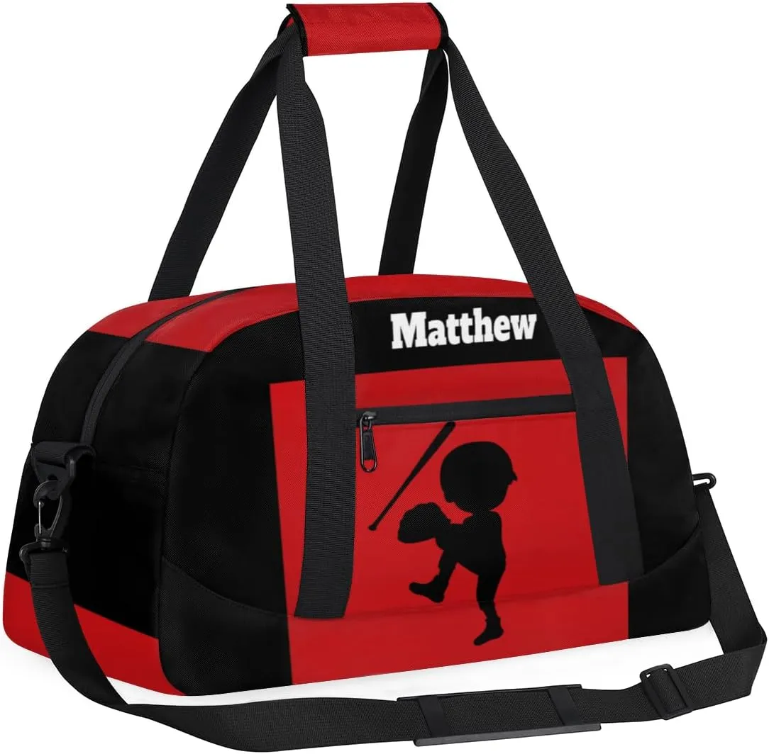 Custom Sports Baseball Gym Duffel Bag for Boys, Personalized Gym Bag Sports Travel Bag Tote Training Carry On Weekend Sports Travel Bag, Cute Kids Baseball Silhouette
