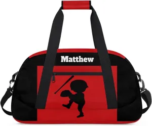 Custom Sports Baseball Gym Duffel Bag for Boys, Personalized Gym Bag Sports Travel Bag Tote Training Carry On Weekend Sports Travel Bag, Cute Kids Baseball Silhouette