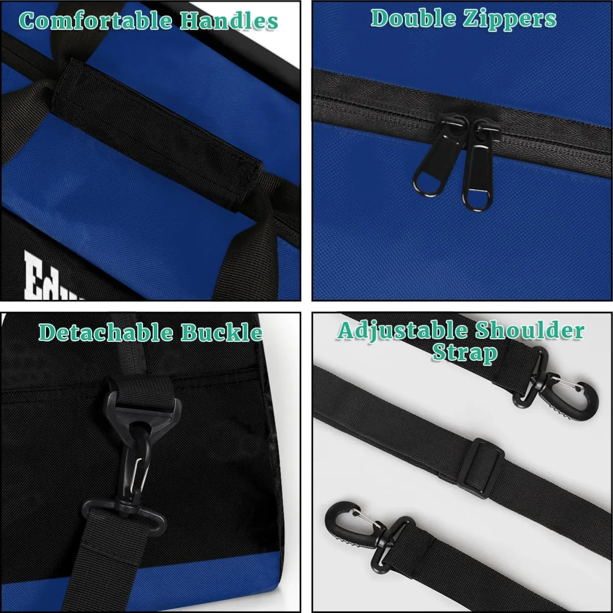 Custom Sports Gym Football Duffel Bag for Boys, Personalized Gym Bag Sports Travel Bag Tote Training Carry On Weekend Sports Travel Bag, Playing Soccer Blue and Black Background