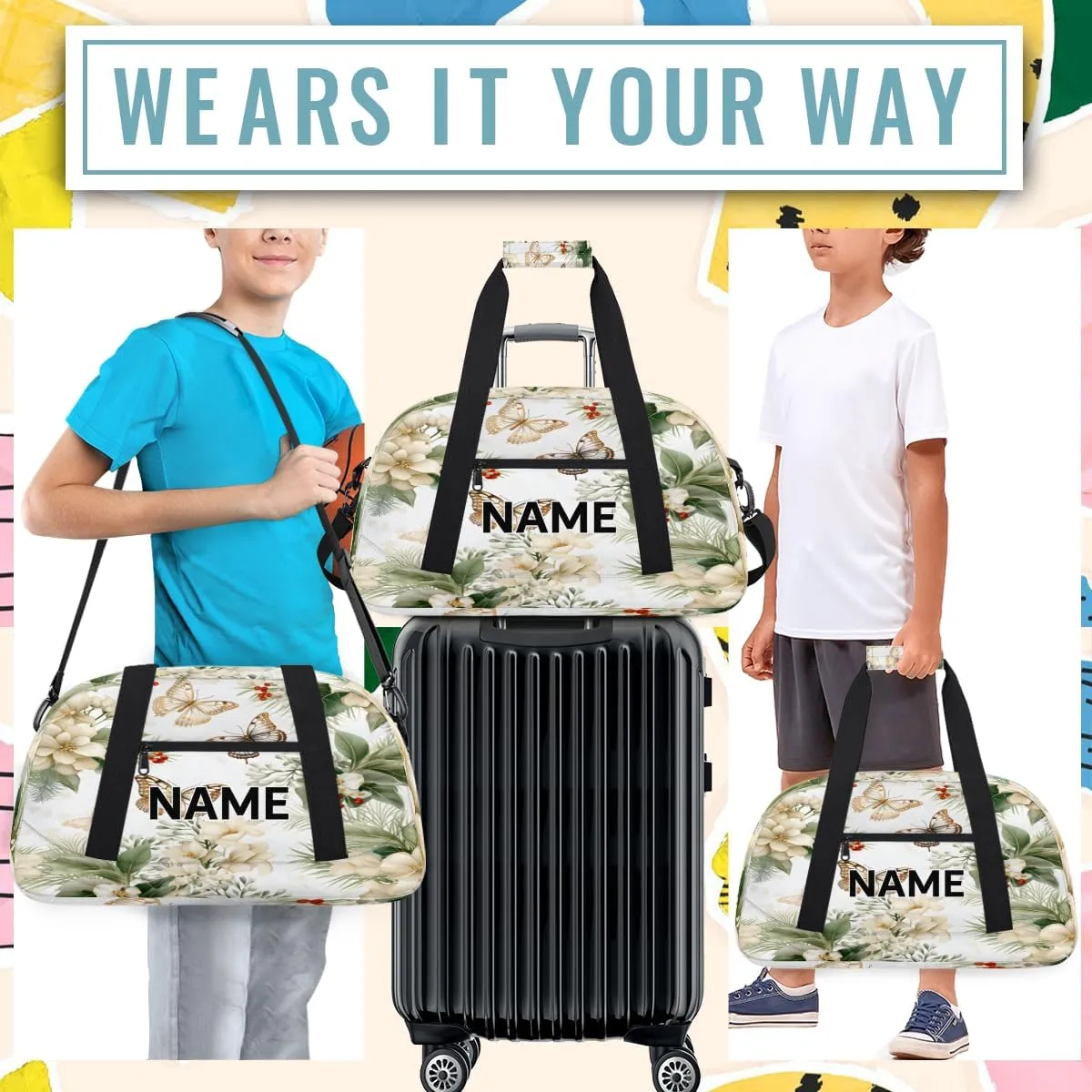 Custom Spring Small Gym Bag 18 inch for Women Men Personalized Flower Carry On Overnight Weekender Bag for Travel Work Dance Sport