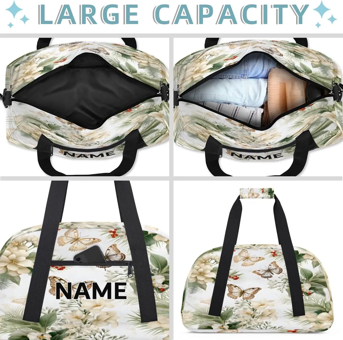 Custom Spring Small Gym Bag 18 inch for Women Men Personalized Flower Carry On Overnight Weekender Bag for Travel Work Dance Sport