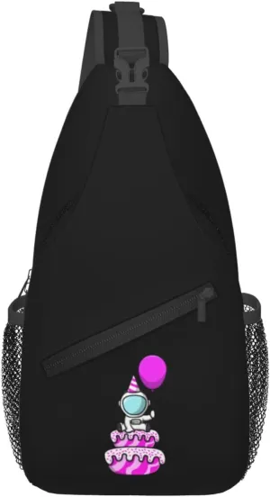 Cute Astronaut Birthday Cake And Balloons Crossbody Bags For Women Men Chest Backpack Gym Shoulder Bag Travel Outdoor Sports Casual Crossbody Bags