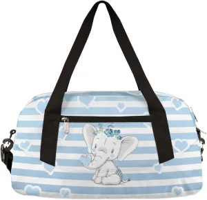 Cute Baby Elephant Kids Duffel Bag for Girls Boys Teens, Love Streaks Dance Bag Overnight Small Duffel Bag Carry On Weekend Sports Gym Travel Bag for School Practice Gymnastics Ballet