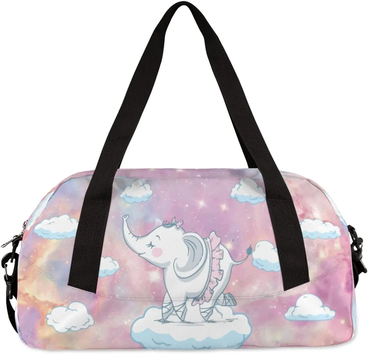 Cute Baby Elephant Kids Duffel Bag for Girls Boys Teens, Starry Sky Dance Bag Overnight Small Duffel Bag Carry On Weekend Sports Gym Travel Bag for School Practice Gymnastics Ballet