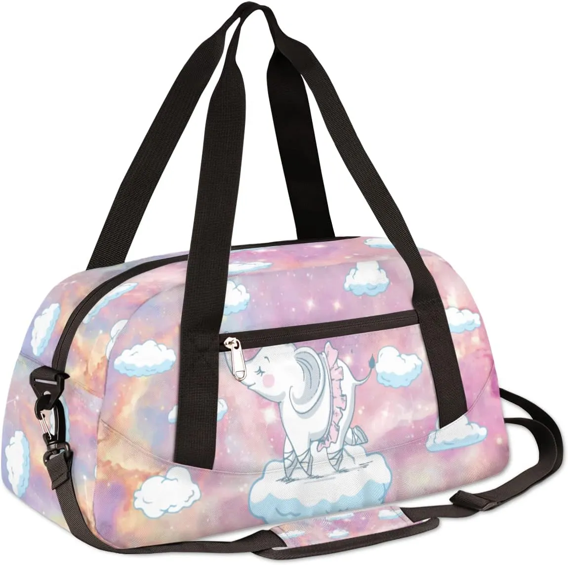 Cute Baby Elephant Kids Duffel Bag for Girls Boys Teens, Starry Sky Dance Bag Overnight Small Duffel Bag Carry On Weekend Sports Gym Travel Bag for School Practice Gymnastics Ballet