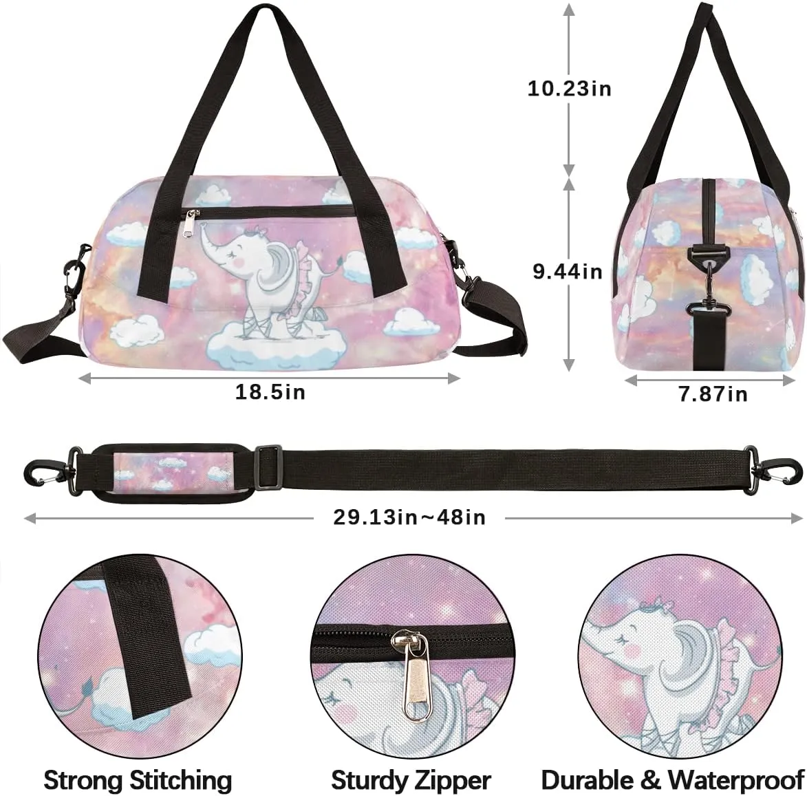Cute Baby Elephant Kids Duffel Bag for Girls Boys Teens, Starry Sky Dance Bag Overnight Small Duffel Bag Carry On Weekend Sports Gym Travel Bag for School Practice Gymnastics Ballet