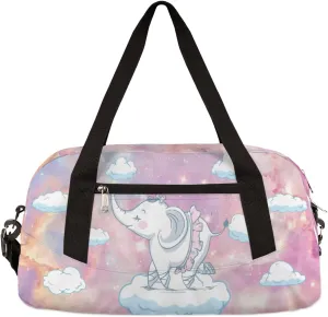 Cute Baby Elephant Kids Duffel Bag for Girls Boys Teens, Starry Sky Dance Bag Overnight Small Duffel Bag Carry On Weekend Sports Gym Travel Bag for School Practice Gymnastics Ballet