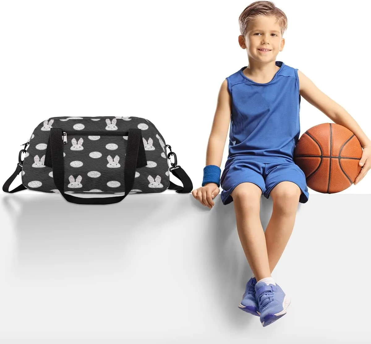 Cute Bunny Polka Dots Kids Duffel Bag for Girls Boys Teens, Oil Painting Dance Bag Overnight Small Duffel Bag Carry On Weekend Sports Gym Travel Bag for School Practice Gymnastics Ballet