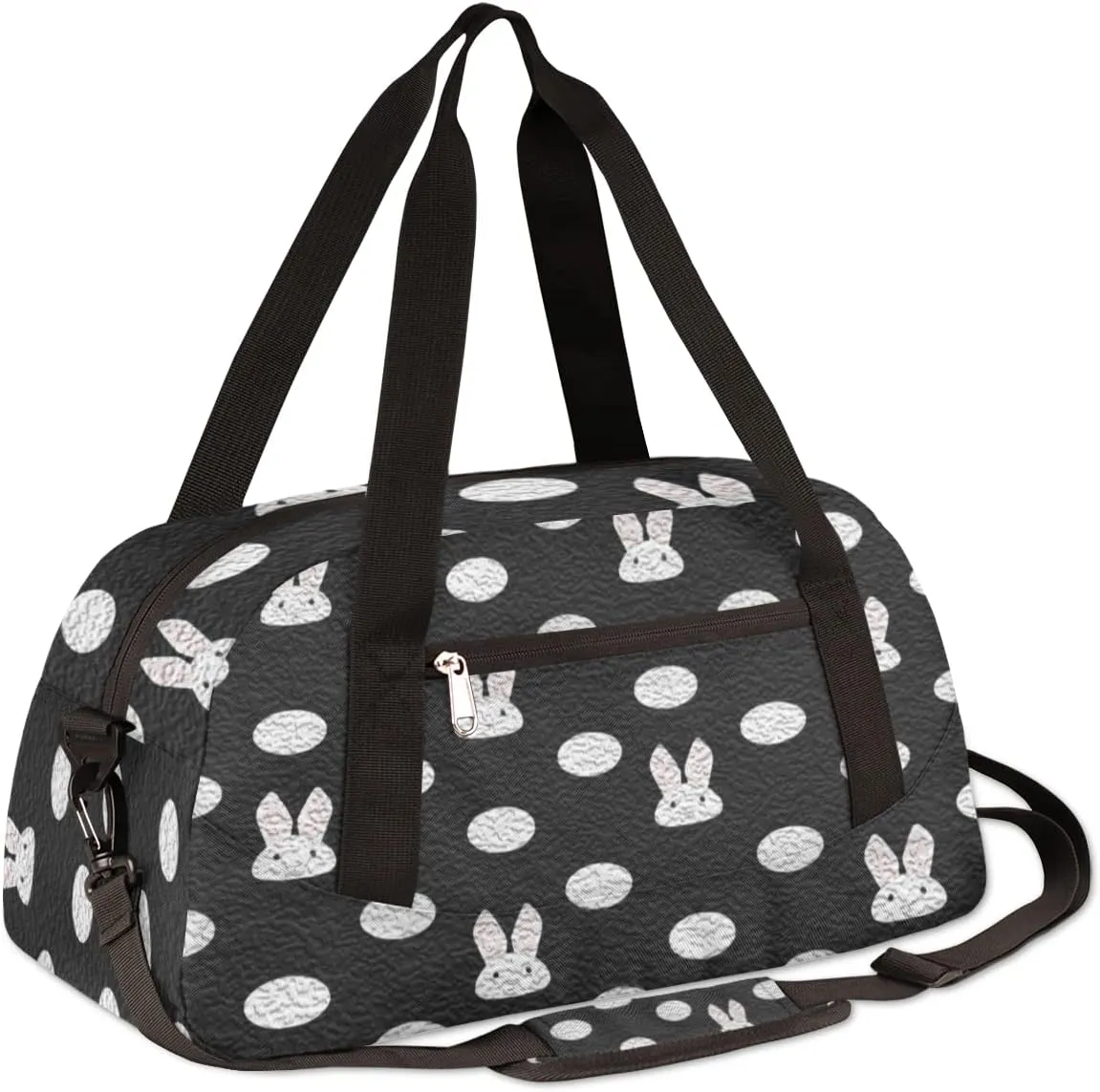 Cute Bunny Polka Dots Kids Duffel Bag for Girls Boys Teens, Oil Painting Dance Bag Overnight Small Duffel Bag Carry On Weekend Sports Gym Travel Bag for School Practice Gymnastics Ballet