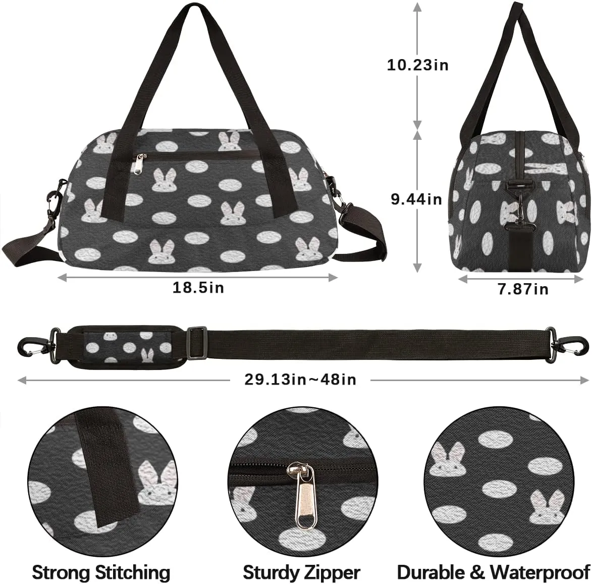Cute Bunny Polka Dots Kids Duffel Bag for Girls Boys Teens, Oil Painting Dance Bag Overnight Small Duffel Bag Carry On Weekend Sports Gym Travel Bag for School Practice Gymnastics Ballet