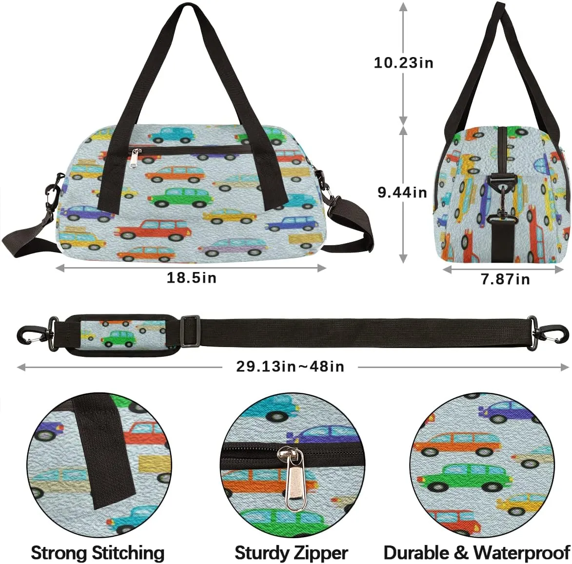 Cute Car Kids Duffel Bag for Girls Boys Teens, Car Oil Painting Dance Bag Overnight Small Duffel Bag Carry On Weekend Sports Gym Travel Bag for School Practice Gymnastics Ballet