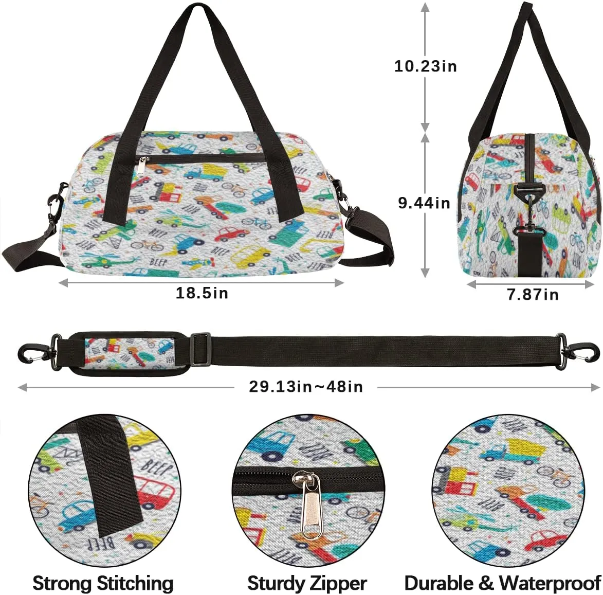 Cute Cartoon Car Kids Duffel Bag for Girls Boys Teens, Car Oil Painting Dance Bag Overnight Small Duffel Bag Carry On Weekend Sports Gym Travel Bag for School Practice Gymnastics Ballet