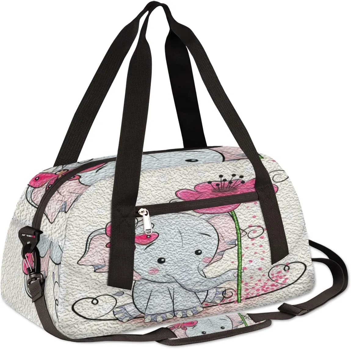 Cute Elephant Flower Kids Duffel Bag for Girls Boys Teens, Elephant Oil Painting Dance Bag Overnight Small Duffel Bag Carry On Weekend Sports Gym Travel Bag for School Practice Gymnastics Ballet