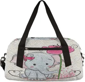 Cute Elephant Flower Kids Duffel Bag for Girls Boys Teens, Elephant Oil Painting Dance Bag Overnight Small Duffel Bag Carry On Weekend Sports Gym Travel Bag for School Practice Gymnastics Ballet