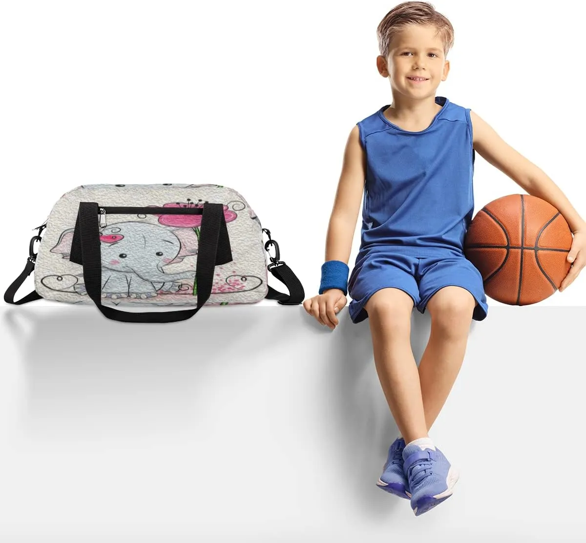Cute Elephant Flower Kids Duffel Bag for Girls Boys Teens, Elephant Oil Painting Dance Bag Overnight Small Duffel Bag Carry On Weekend Sports Gym Travel Bag for School Practice Gymnastics Ballet