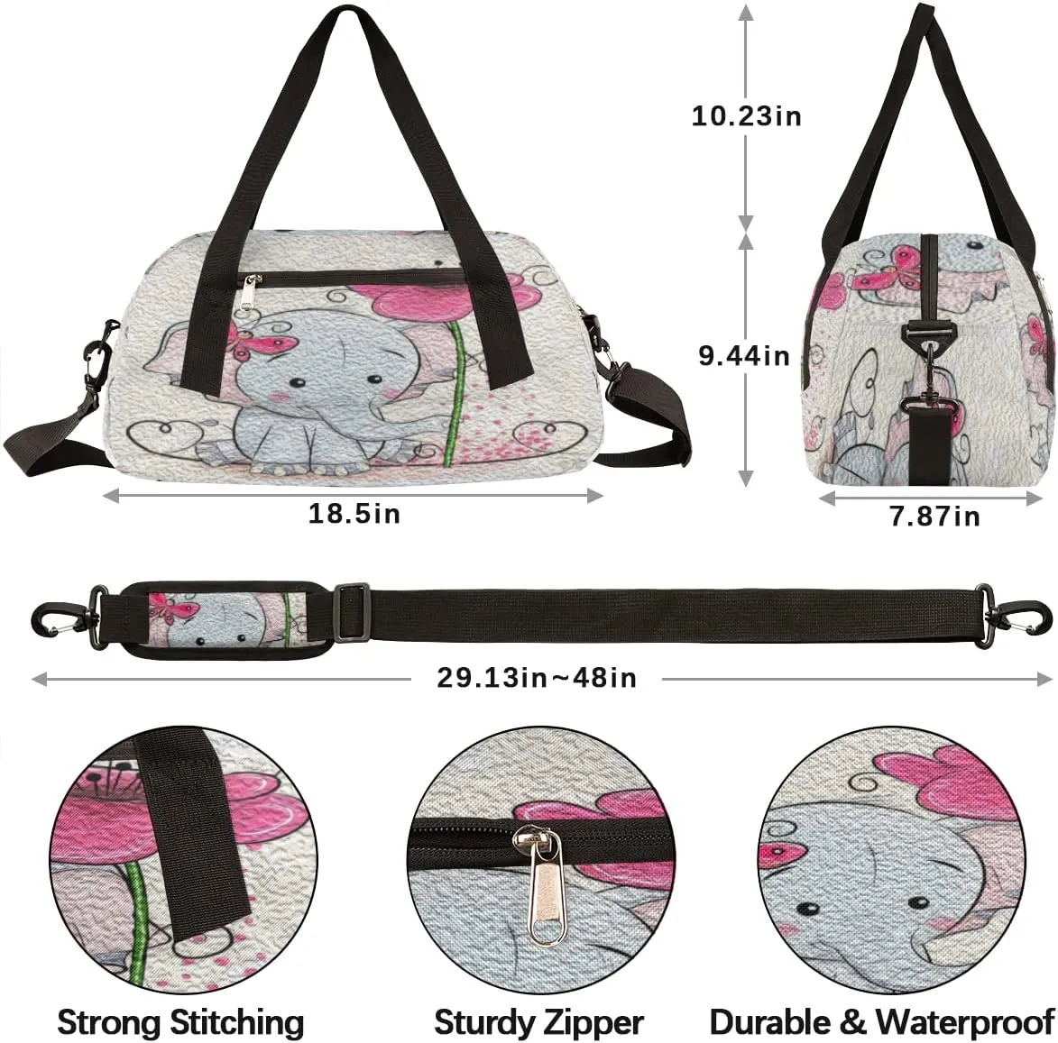 Cute Elephant Flower Kids Duffel Bag for Girls Boys Teens, Elephant Oil Painting Dance Bag Overnight Small Duffel Bag Carry On Weekend Sports Gym Travel Bag for School Practice Gymnastics Ballet
