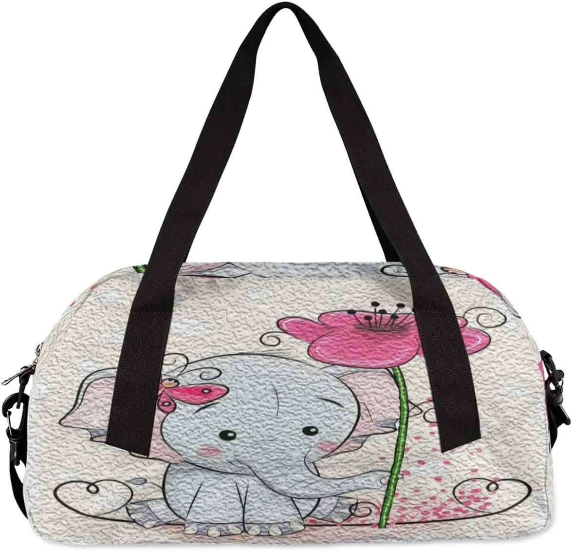 Cute Elephant Flower Kids Duffel Bag for Girls Boys Teens, Elephant Oil Painting Dance Bag Overnight Small Duffel Bag Carry On Weekend Sports Gym Travel Bag for School Practice Gymnastics Ballet