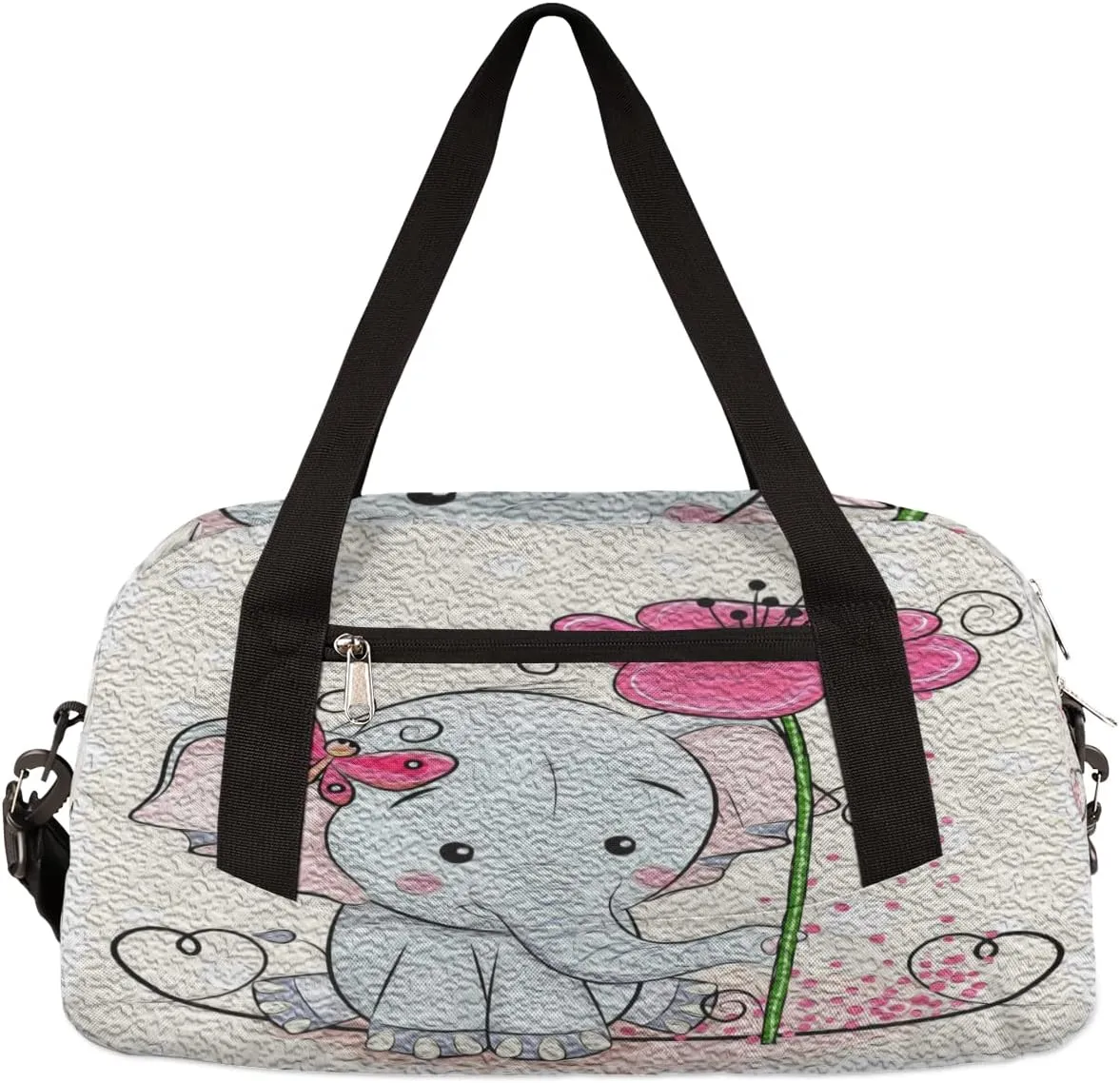 Cute Elephant Flower Kids Duffel Bag for Girls Boys Teens, Elephant Oil Painting Dance Bag Overnight Small Duffel Bag Carry On Weekend Sports Gym Travel Bag for School Practice Gymnastics Ballet