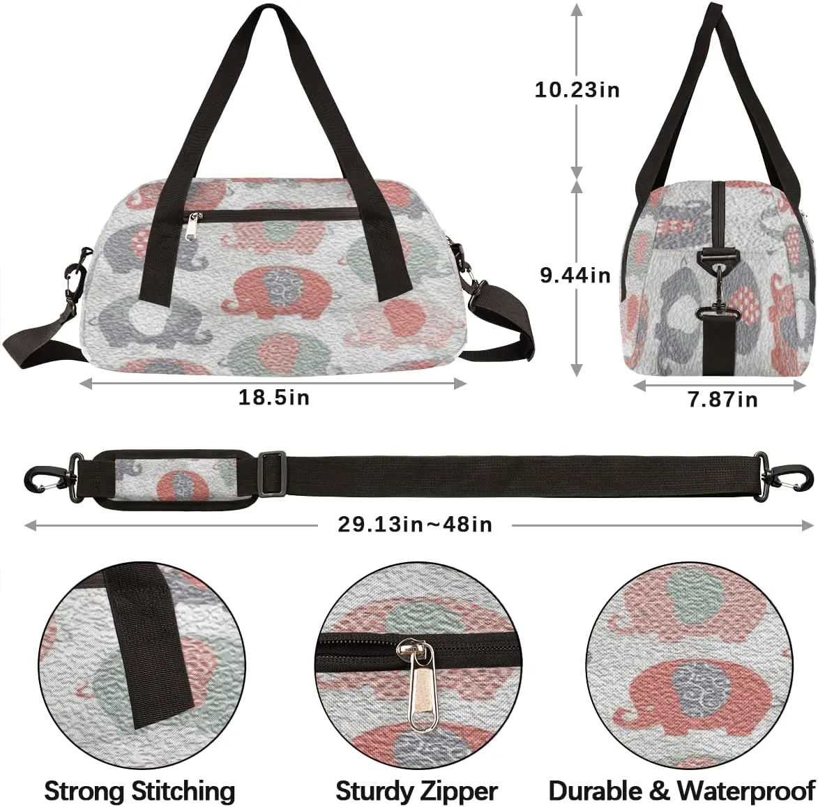 Cute Elephant Kids Duffel Bag for Girls Boys Teens, Elephant Oil Painting Dance Bag Overnight Small Duffel Bag Carry On Weekend Sports Gym Travel Bag for School Practice Gymnastics Ballet