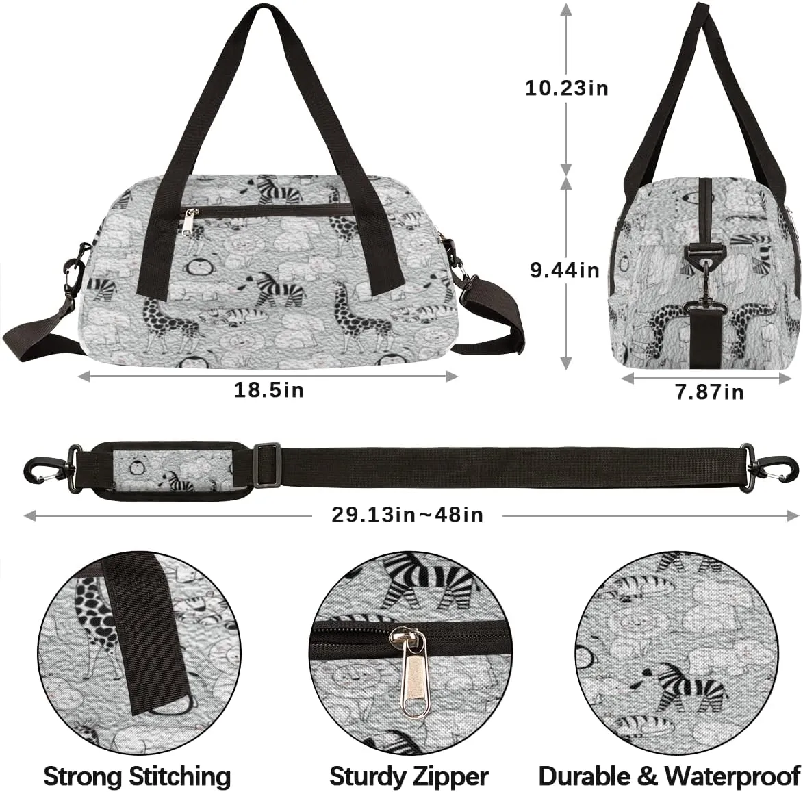 Cute Elephant Zebra Penguin Kids Duffel Bag for Girls Boys, Animals Oil Painting Dance Bag Overnight Small Duffel Bag Carry On Weekend Sports Gym Travel Bag for School Practice Gymnastics Ballet