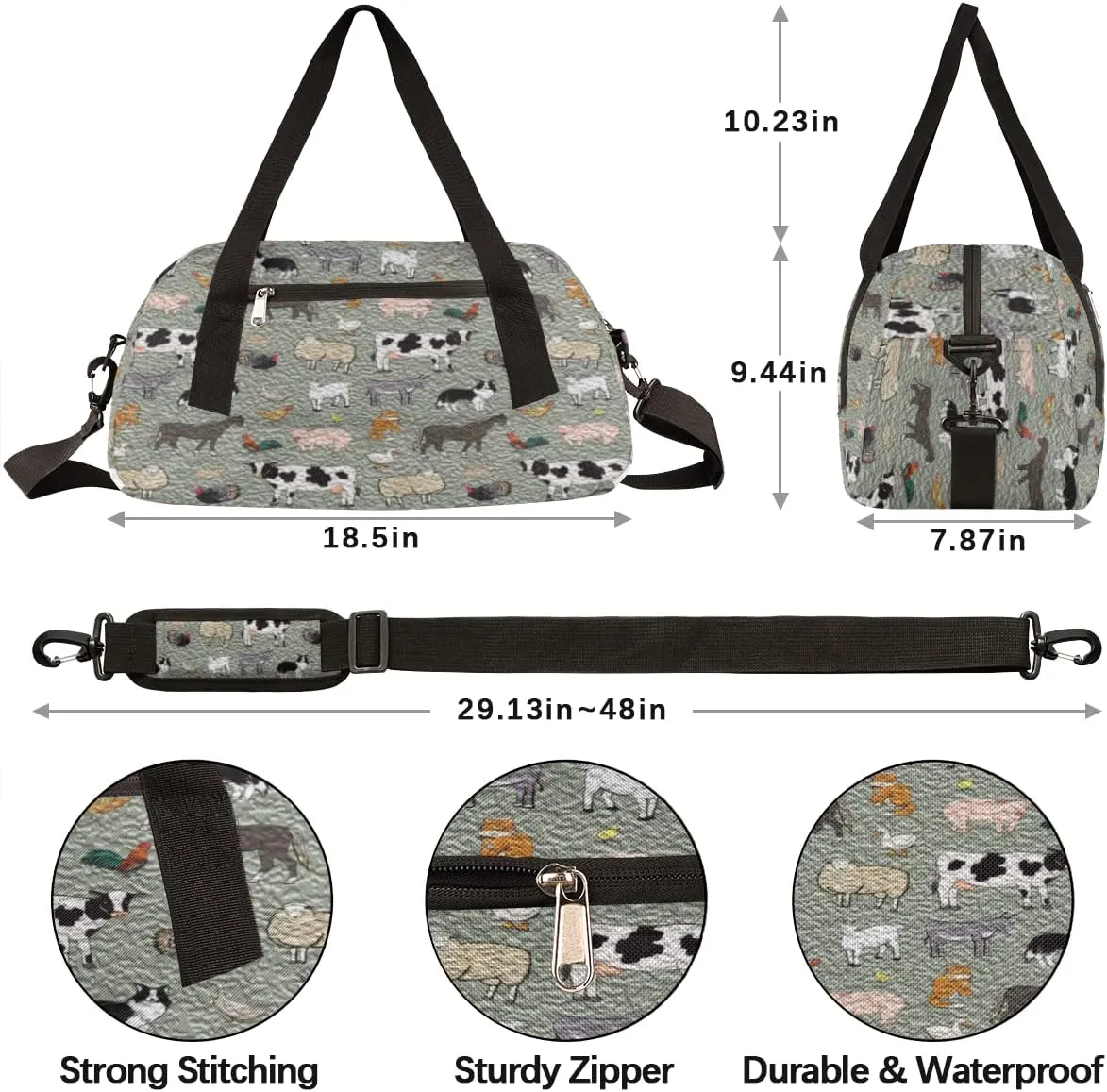Cute Farm Animals Rooster Cow Kids Duffel Bag for Girls Boys, Animals Oil Painting Dance Bag Overnight Small Duffel Bag Carry On Weekend Sports Gym Travel Bag for School Practice Gymnastics Ballet