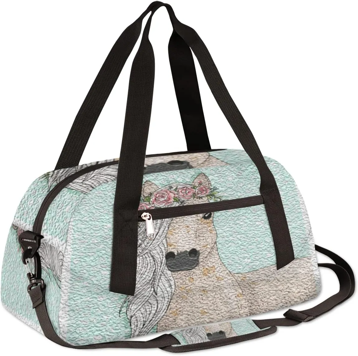 Cute Flower Horse Kids Duffel Bag for Girls Boys Teens, Horse Oil Painting Dance Bag Overnight Small Duffel Bag Carry On Weekend Sports Gym Travel Bag for School Practice Gymnastics Ballet