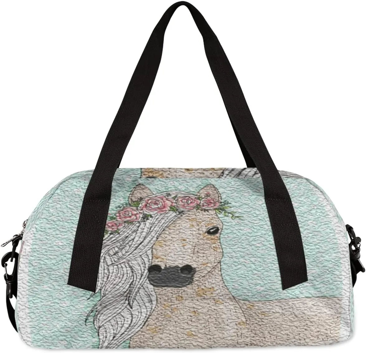 Cute Flower Horse Kids Duffel Bag for Girls Boys Teens, Horse Oil Painting Dance Bag Overnight Small Duffel Bag Carry On Weekend Sports Gym Travel Bag for School Practice Gymnastics Ballet