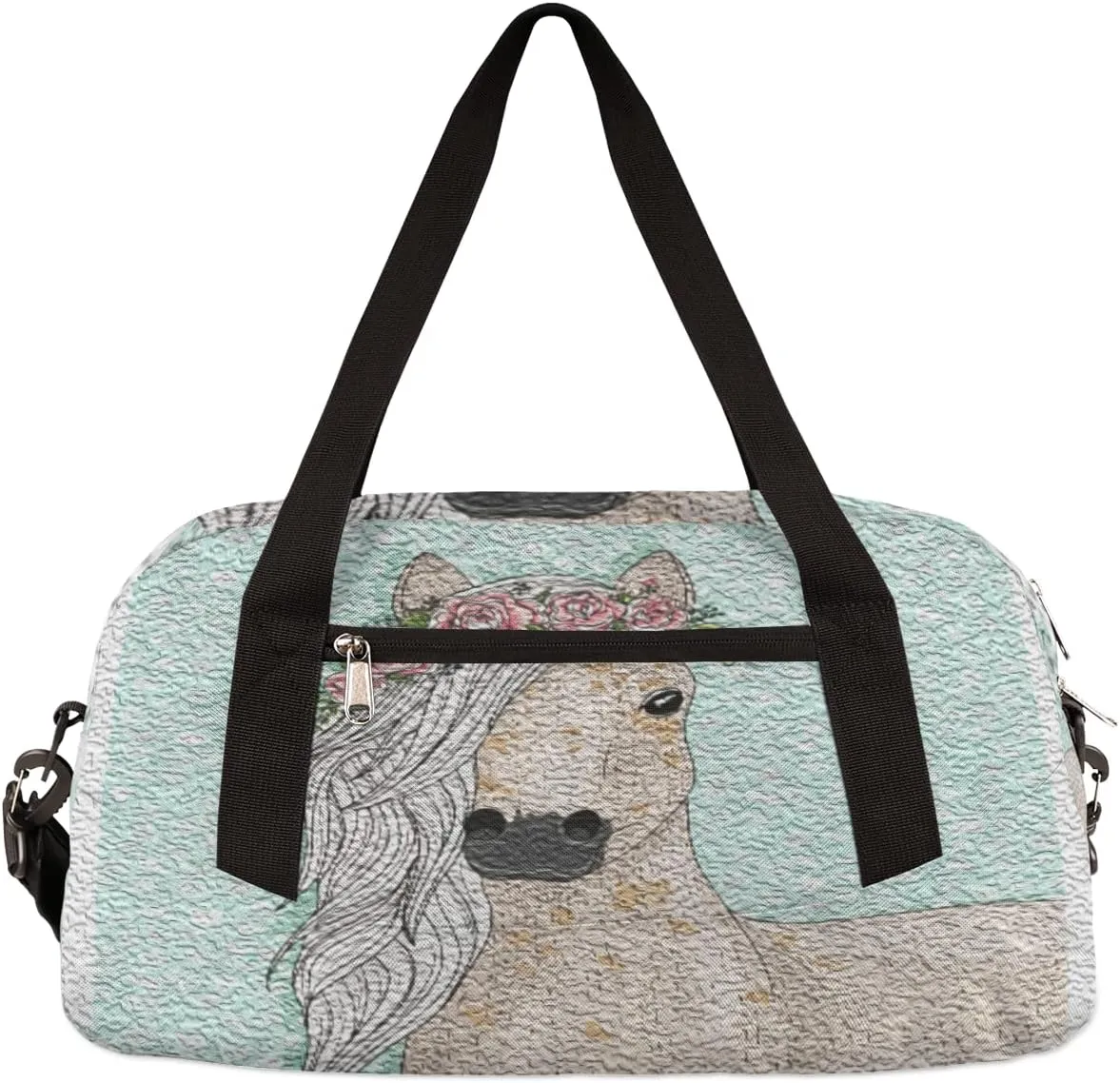 Cute Flower Horse Kids Duffel Bag for Girls Boys Teens, Horse Oil Painting Dance Bag Overnight Small Duffel Bag Carry On Weekend Sports Gym Travel Bag for School Practice Gymnastics Ballet