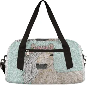 Cute Flower Horse Kids Duffel Bag for Girls Boys Teens, Horse Oil Painting Dance Bag Overnight Small Duffel Bag Carry On Weekend Sports Gym Travel Bag for School Practice Gymnastics Ballet