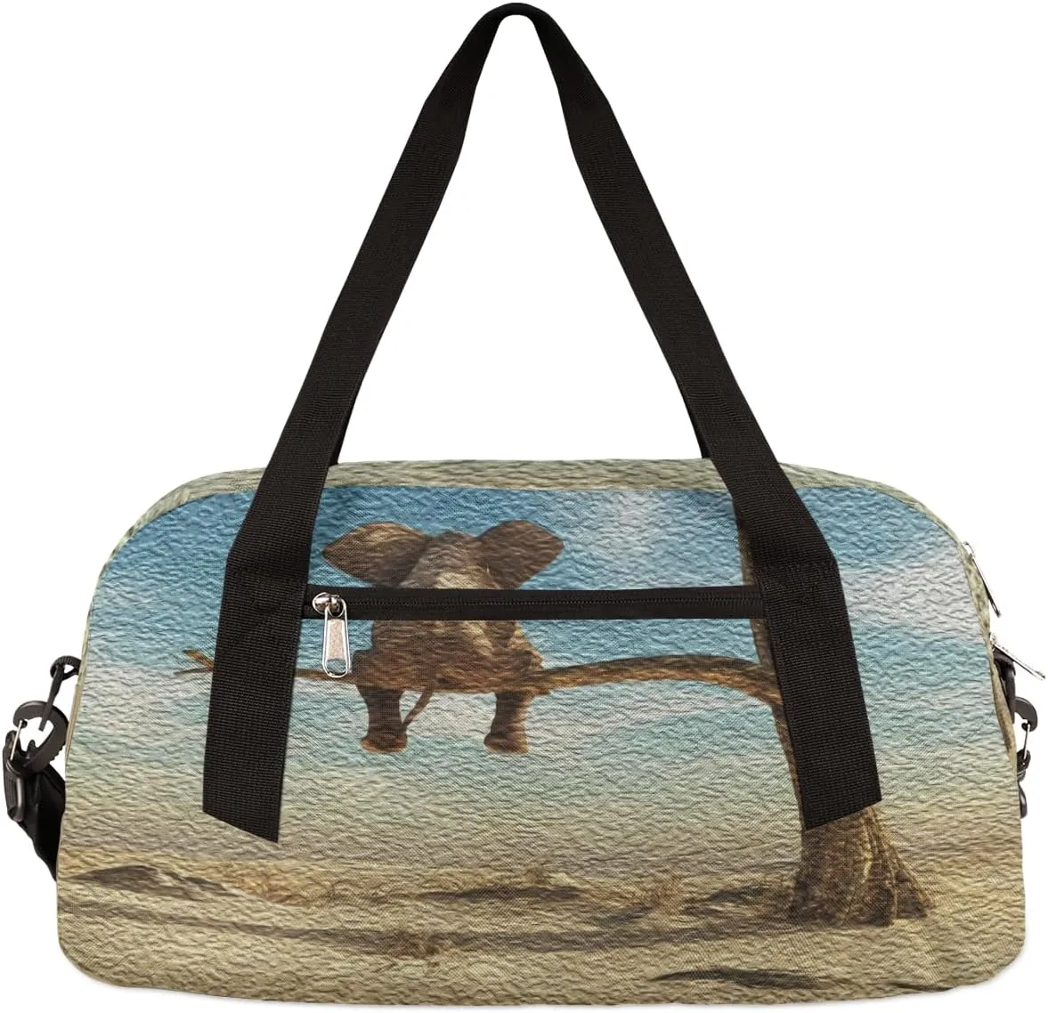 Cute Funny Elephant Kids Duffel Bag for Girls Boys Teens, Elephant Oil Painting Dance Bag Overnight Small Duffel Bag Carry On Weekend Sports Gym Travel Bag for School Practice Gymnastics Ballet