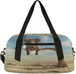 Cute Funny Elephant Kids Duffel Bag for Girls Boys Teens, Elephant Oil Painting Dance Bag Overnight Small Duffel Bag Carry On Weekend Sports Gym Travel Bag for School Practice Gymnastics Ballet