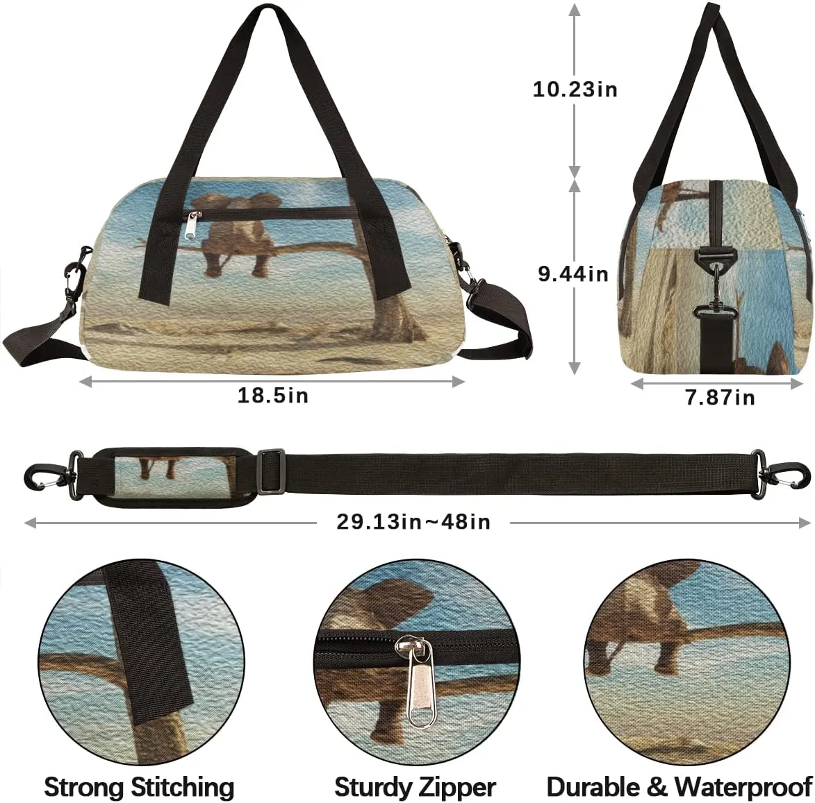 Cute Funny Elephant Kids Duffel Bag for Girls Boys Teens, Elephant Oil Painting Dance Bag Overnight Small Duffel Bag Carry On Weekend Sports Gym Travel Bag for School Practice Gymnastics Ballet