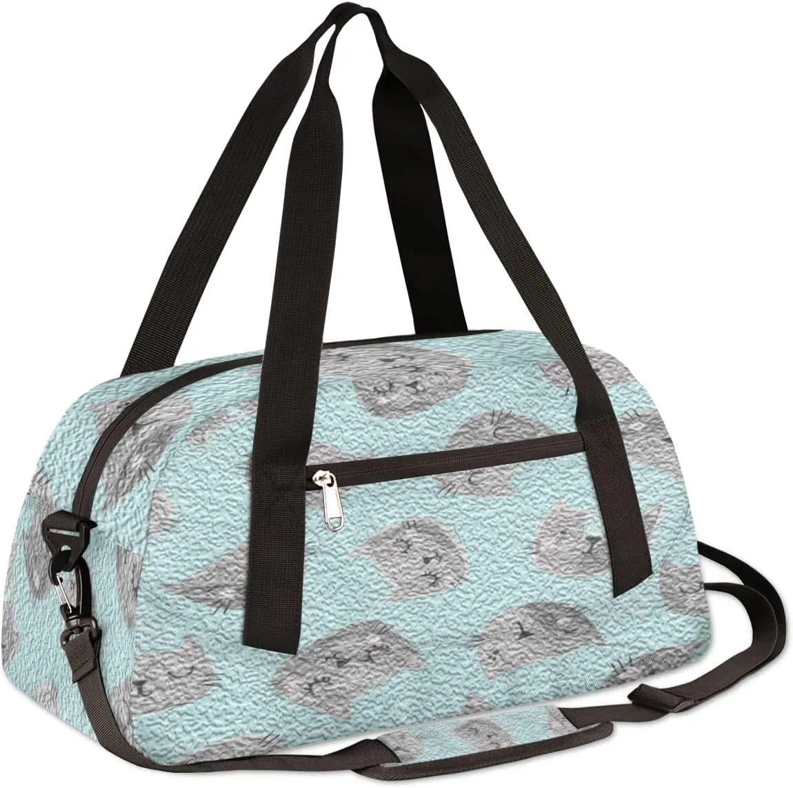 Cute Grey Cat Kids Duffel Bag for Girls Boys Teens, Cat Oil Painting Dance Bag Overnight Small Duffel Bag Carry On Weekend Sports Gym Travel Bag for School Practice Gymnastics Ballet