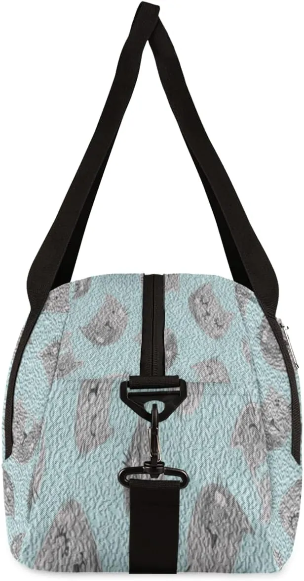 Cute Grey Cat Kids Duffel Bag for Girls Boys Teens, Cat Oil Painting Dance Bag Overnight Small Duffel Bag Carry On Weekend Sports Gym Travel Bag for School Practice Gymnastics Ballet