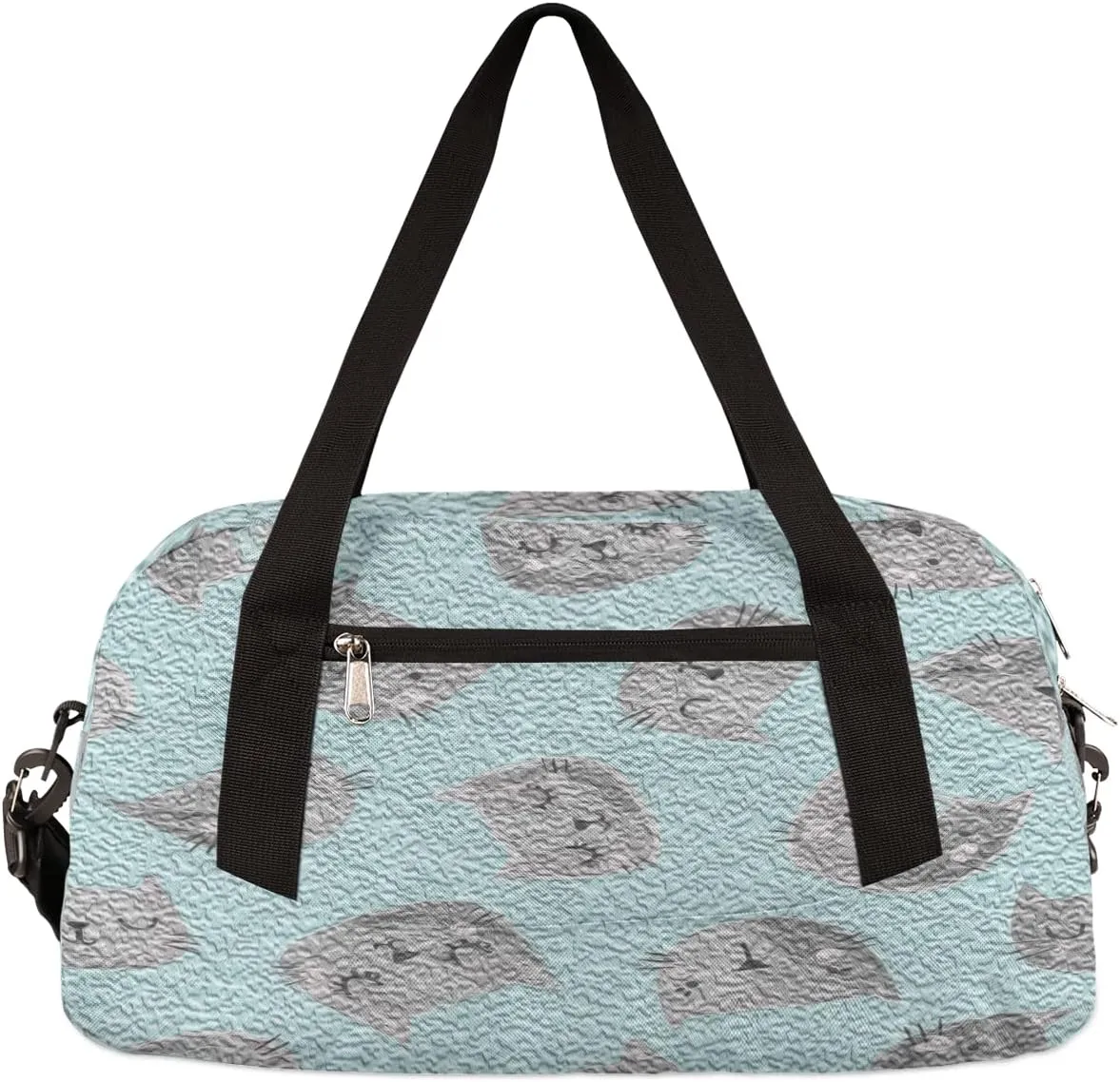 Cute Grey Cat Kids Duffel Bag for Girls Boys Teens, Cat Oil Painting Dance Bag Overnight Small Duffel Bag Carry On Weekend Sports Gym Travel Bag for School Practice Gymnastics Ballet