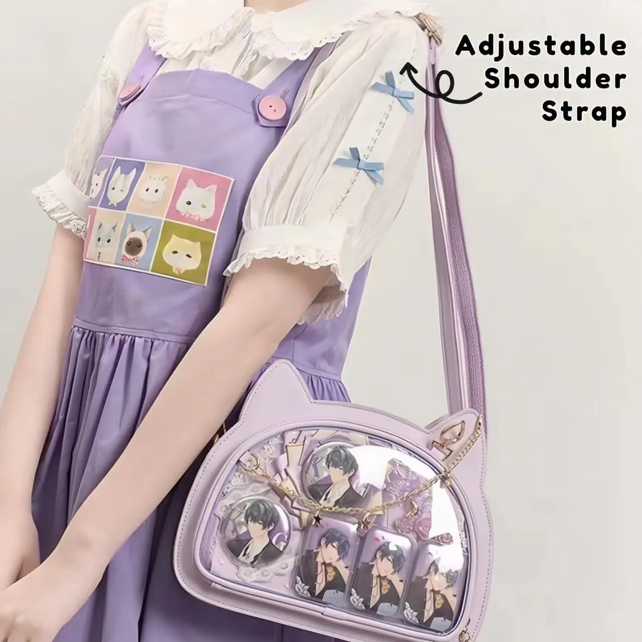 Cute Ita Bag Multi-Purpose Cat Purse Crossbody Bag Messenger Bag Shoulder Purse Kawaii Anime Pin Display Bag for Women