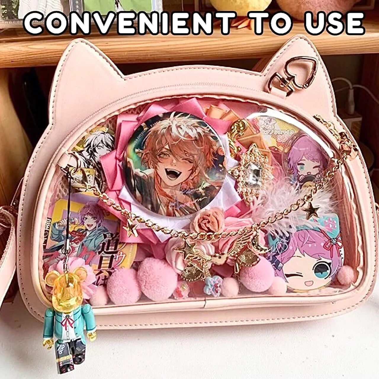 Cute Ita Bag Multi-Purpose Cat Purse Crossbody Bag Messenger Bag Shoulder Purse Kawaii Anime Pin Display Bag for Women